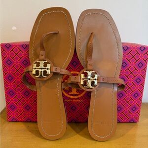 Tory Burch Mini Miller Leather Thong Sandal Vintage Vachetta Sz 8